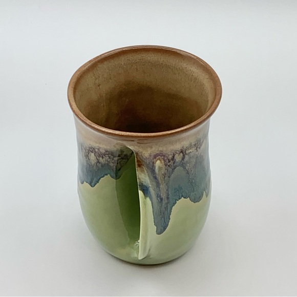 Neher Art Pottery Right Handwarmer Mug Green Blue Drip Glaze Clay In Motion 2016 - Picture 5 of 12